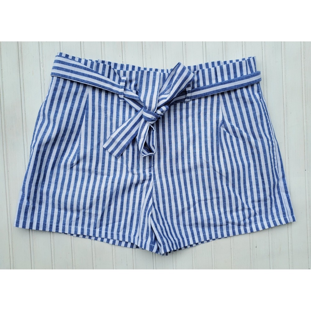 Love Tree Blue White Striped Tie Waist Shorts Womens Medium Nautical Summer‎